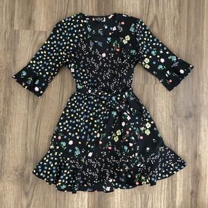 Black Floral Mini Wrap Dress